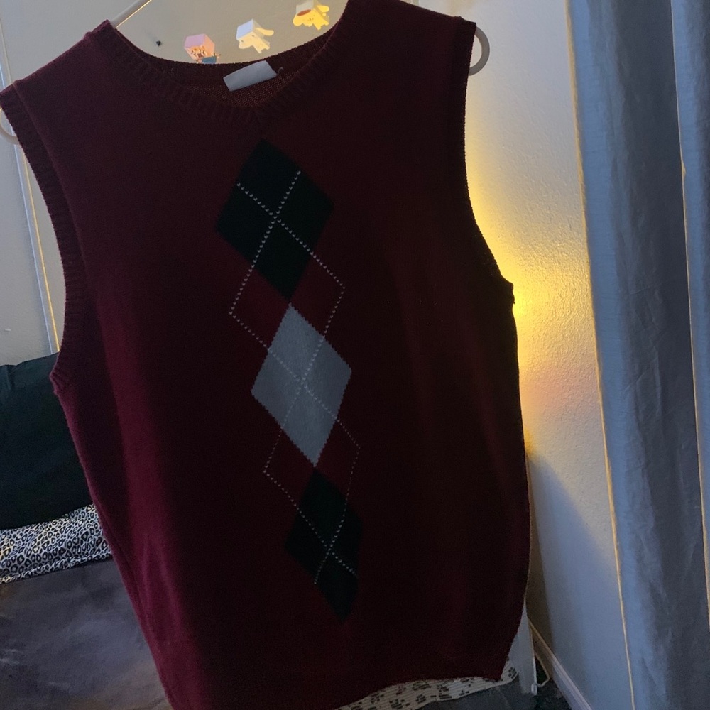 Red argyle vest